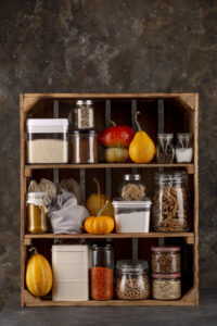 Well-organized Indian kitchen with spice rack