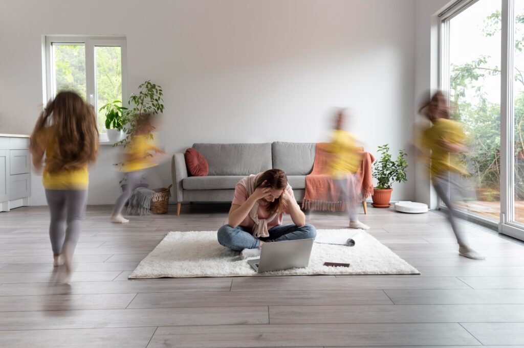 Woman feeling overwhelmed by home clutter